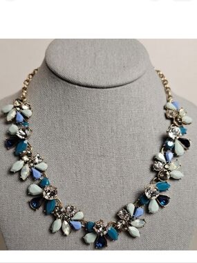 [J. CREW] Mixed Floral Gemstones; Blues, Teal & Crystal Colar Necklace